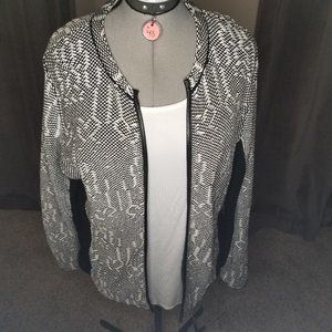 H&M Black and White Faux Leather Trim Sweater
